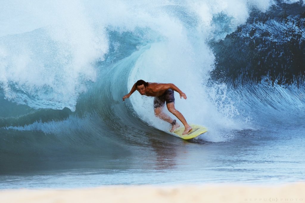 Jaro surfing Sandy Beach on Oahu